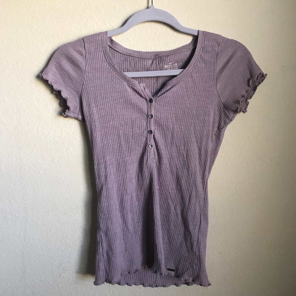 lavender button up top w lettuce hem